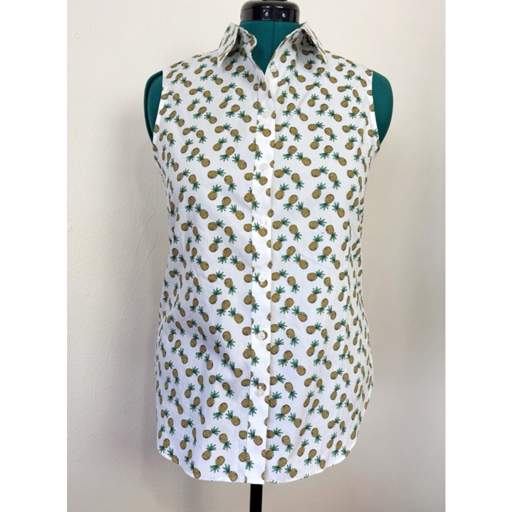 Lands End Women collared tank Shirt Size 10 Pineapple No Iron Supima cotton golf